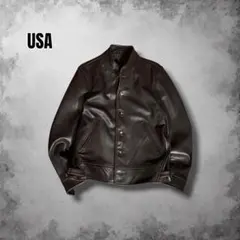 USAスタンドカラーレザーブルゾン ブラウン短丈ボンバージャケット ヴィンテージ