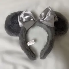 ミッキー耳カチューシャ グレー シルバーリボン