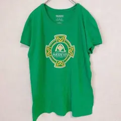 ギルダン Tシャツ 丸首 半袖 ロゴ L 緑 ポリエステル イベント スポーツ
