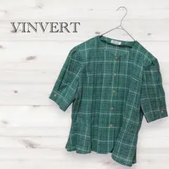VINVERT 半袖シャツ グリーンチェック サイズ11 透け感 ヘムラインのサムネイル