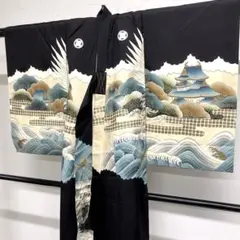 七五三　セミアンティーク　身丈99　刺繍　鶴　城　男の子　着物　084ty 七五三 セミアンティーク 身丈99 刺繍 鶴 城 男の子 着物 084ty - メルカリ