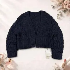 【F】カプリシュレマージュ ニットカーディガン ネイビー ショート丈 モヘヤ混