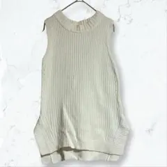 a2989 ビームス ハート ニットベスト 白 F 丸首 綿混 無地 重ね着