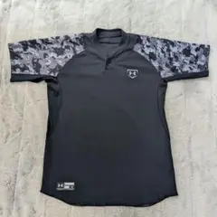 【美品】Under Armour 野球　半袖練習着 迷彩　MD　黒　一部メッシュ