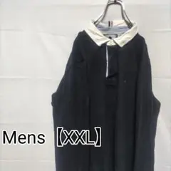 J108【US輸入】トミーヒルフィガー　長袖ポロシャツ【メンズXXL】ブラック