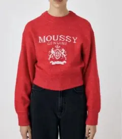 MOUSSY レッド クロップドニットセーター　限定品