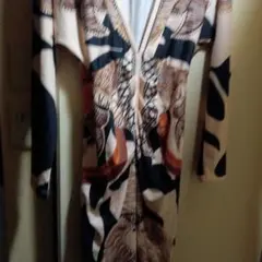 多色抽象模様長袖ワンピース