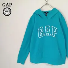 GAP　ギャップ　パーカー　プルオーバー　アーチロゴ　刺繍　青　ミントブルー　M
