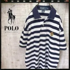ポロ バイ ラルフローレン ボーダーポロシャツ 紺白 半袖 古着 0834