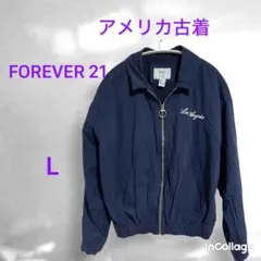 USA古着 FOREVER 21 LA刺繍 ナイロンジャケット 紺 Lのサムネイル