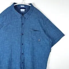 【美品】Columbia 半袖シャツ XL 青 チェック柄