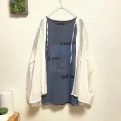 ブージュルード　シアーロゴプリント 半袖Tシャツ ブルーグレーのサムネイル