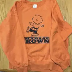 PEANUTS チャーリーブラウン スウェット XL オレンジGU