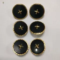 レトロボタン　18ミリ✕6個 ゴールドに黒色　ゴールドクロス上品　美しい630