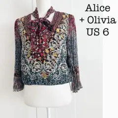 Alice + Oliviaの花柄とペイズリー柄の赤、青、緑、黄色のブラウスのサムネイル