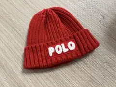 赤いPOLOリブ編み帽子