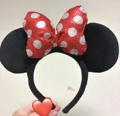 【完売品】【美品】ディズニー ミニー スパンコールリボンカチューシャ レッド