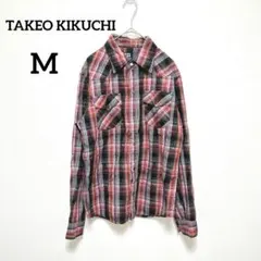 タケオキクチ　長袖フランネルシャツ　M　赤　チェック柄　スナップボタン　1075のサムネイル