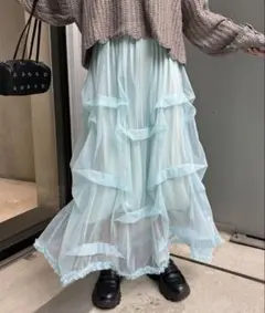 タックラメチュールボリュームスカート　チャオパニック　水色　ブルー