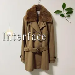 Interfaceダブルブレストカシミヤウールコート（L）茶色　ラビットファー