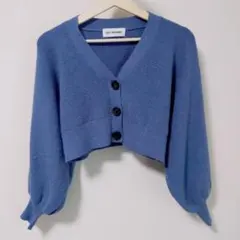 【美品】リリーブラウン ショート丈ニットカーディガン ラメ入り 青