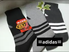 新品3足◆adidas◆アディダス総パイル厚手靴下ソックス 　暖かい足元通学通勤