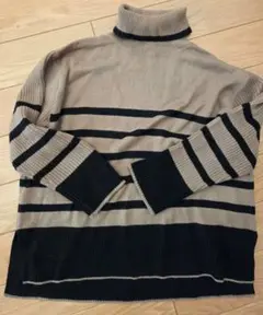 COMME CA ISM ストライプタートルネックニット