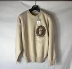 ベージュ グラフィックプリント セーター