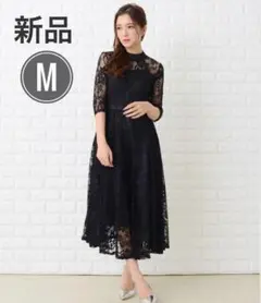 Lace Ladies レースレディース 総レースパーティドレス 七分袖 黒 M
