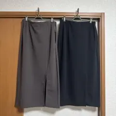 GU カットソーナローミディスカート　Lサイズ　ブラック・ダークブラウン