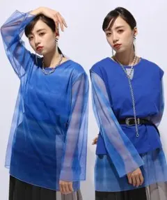 HARE ハレ リバーシブルチュールTシャツ ブルー シアー 長袖 トップス人のサムネイル
