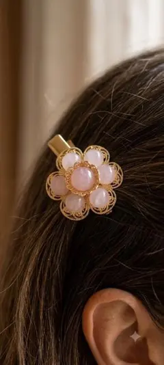 新作 フラワーモチーフ ミニヘアクリップ ピンク