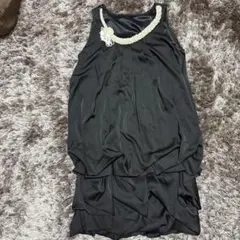 黒サテンパーティードレス 裏地あり 38