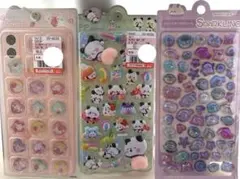 3枚セット しゅがのんおはじきシール＆パンダおしりシール＆立体オーロラ水族館