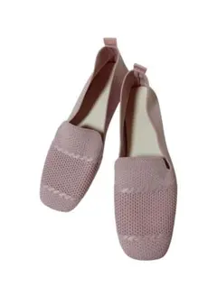 ピンク ニット スリッポンシューズ