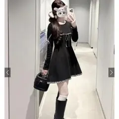 GRL ギンガムチェック柄リボンフレアニットワンピース[lt162]