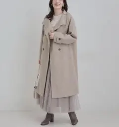 ウール調スタンドロングコート ベージュのサムネイル