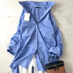 美品 レリアン 大きいサイズ 13+ コットンシャツ ペイズリー柄 ブルー