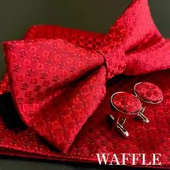 蝶ネクタイ・ポケットチーフ 赤 チェック柄 挙式 新郎 無地 人気