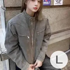 Lサイズ　デニム　ライダース　ジャケット　ユニセックス　グレー　韓国ストリート