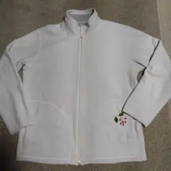 ♥ユニクロ【Ｌ】ホワイト ・グレーのリバーシブルフリースジャケット 赤い実刺繍