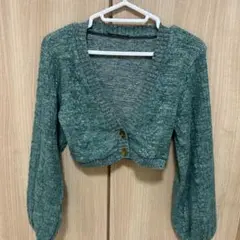 ZARA クロップド丈 ニットカーディガン グリーン Sのサムネイル