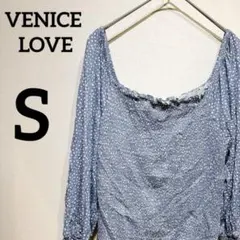 VENICE LOVE 【S】トップス 水色 ドット柄 長袖ブラウス オフショル
