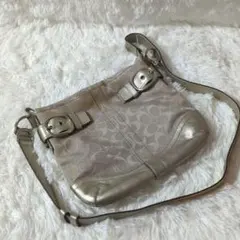 コーチ　ショルダーバッグ　シグネチャー　総柄　17088　シルバー　レディース