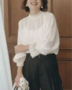 [新品タグ付き] PUAL CE CIN 襟袖レースプチハイネックブラウス