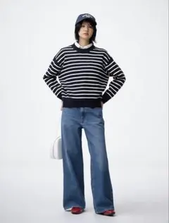 【GU】バギーフレアジーンズ ブルー