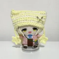ぬい服 ネコ耳ニット帽 白×黄色 ハンドメイド
