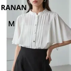 RANAN ブラウス 接触冷感　ピンタック　フレア袖　オフホワイト 半袖　M