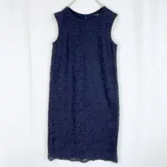 UNIQLO ワンピース 総レース ノースリーブ フォーマル XS 紺.2126