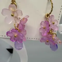 ハンドメイド 花モチーフ ピアス ピンク系
